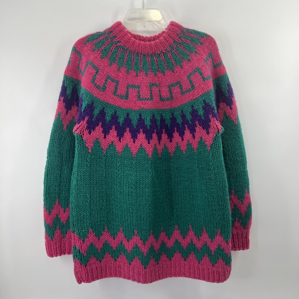 Vintage Wool Sweater Fair Isle Sz L Dopamine Apres Maximalist Greece Handmade